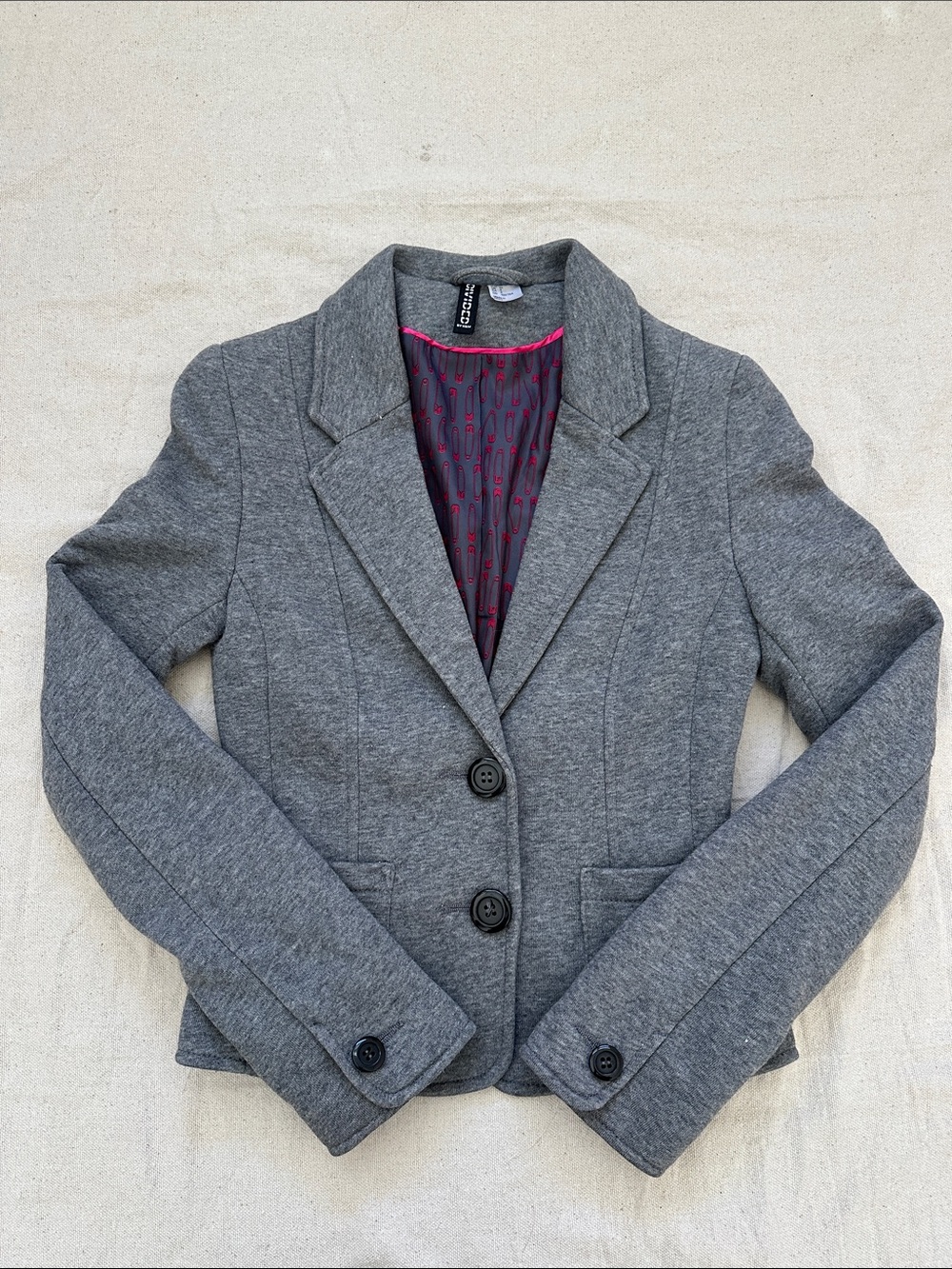 H&M Divided Grey Knit Blazer with Fun Safety Pin Lining – Size 2 - Picture 1 of 9